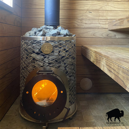 IKI Original wood-burning heater at the Bison Hut sauna