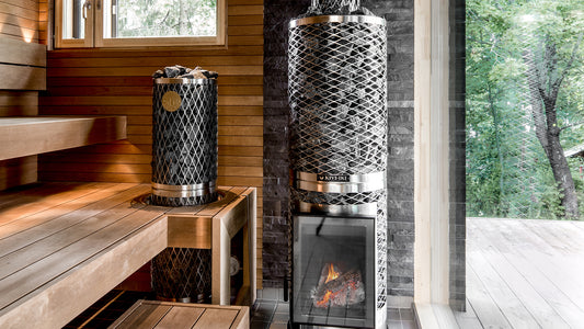 Beautiful sauna with IKI wood-burning stove