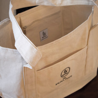 The Sauna Tote large canvas bad with zippered pocket